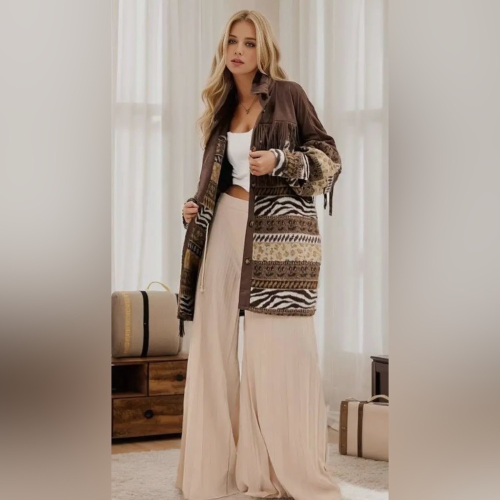 NWT!Plus Size Fringe Button Down Long Sleeve Loose Fit Jacket Sizes 1X 2X 3X - Picture 5 of 7